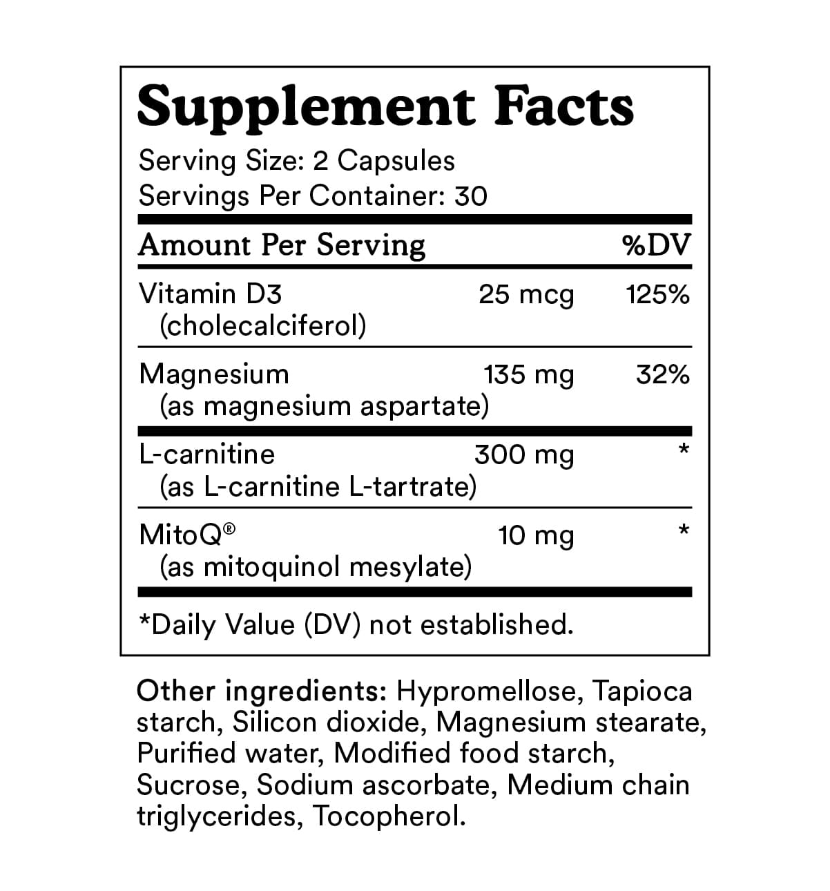 MitoQ Heart Supplement Facts